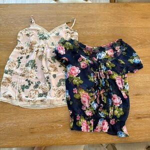 Floral Off-Shoulder Top in Navy and Pink